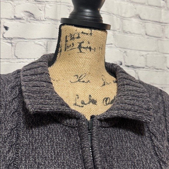 Cabelas Women's black/gray Cable Knit Zip Sweater with collar & long sleeve - Picture 6 of 13